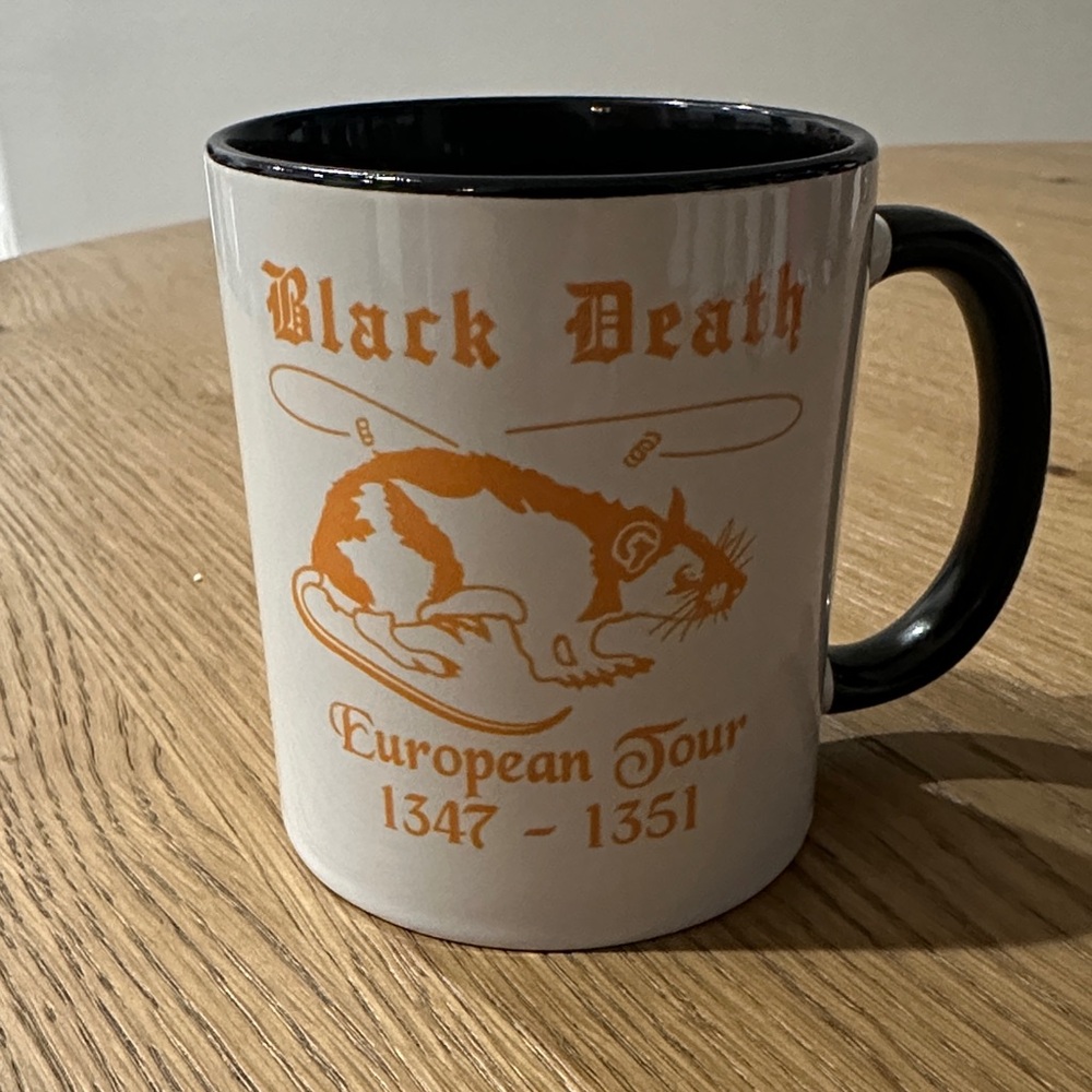 Black Death European Tour 1347-1351 Graphic Mug - Orange on White